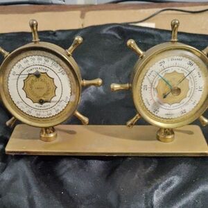 Gold Nautical Wall Decor with Thermometer and Barometer